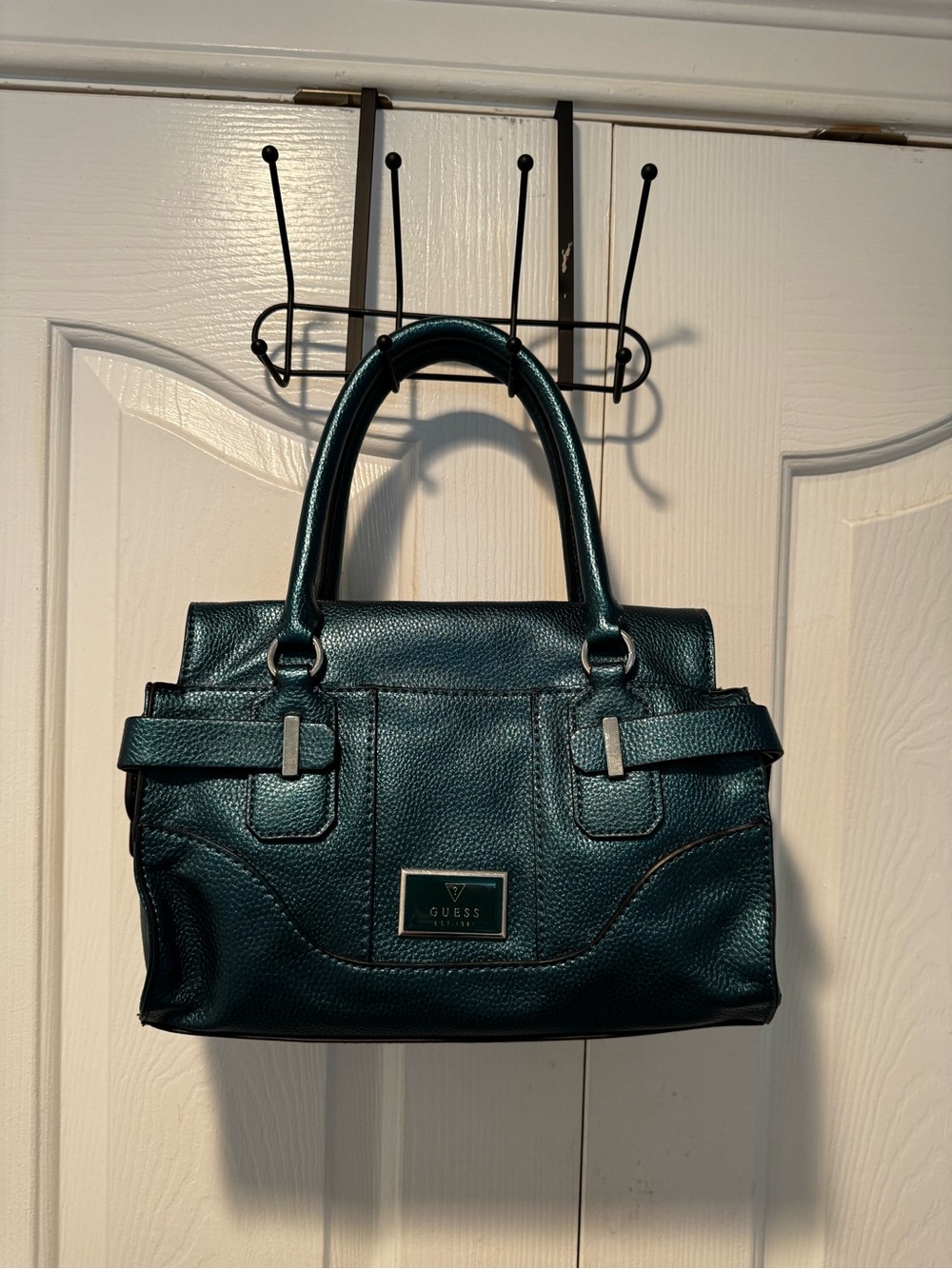 GUESS Metallic Teal Green Pebbled Y2K Satchel Handbag